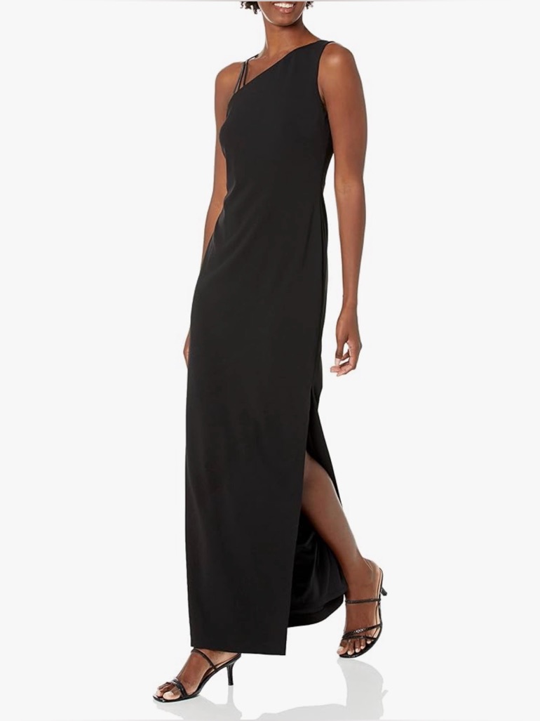 Nwt Calvin Klein Black One-Shoulder Evening Gown